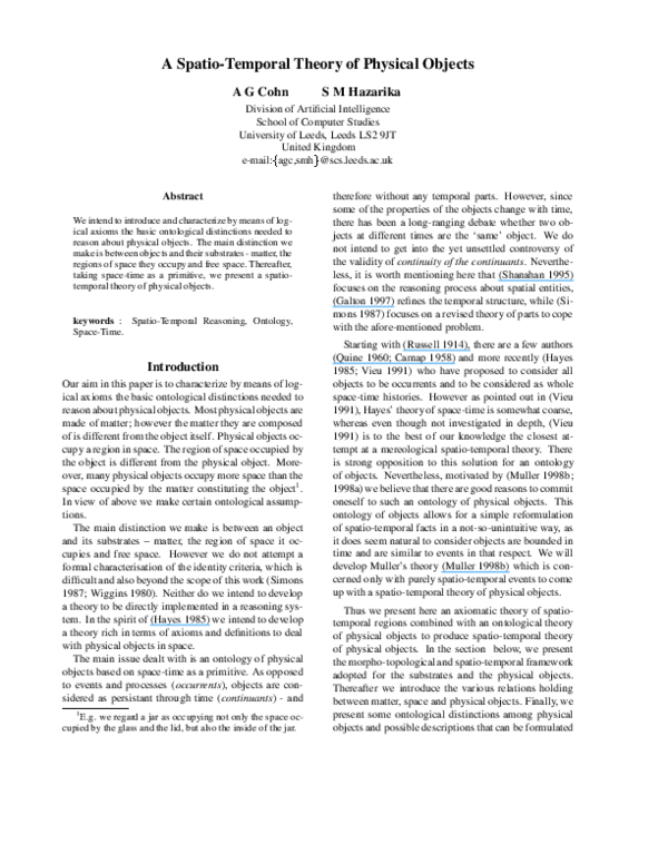 Pdf A Spatio Temporal Theory Of Physical Objects Shyamanta Hazarika Academia Edu