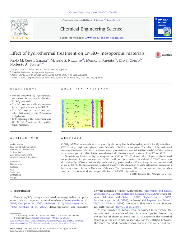 (PDF) Effect of hydrothermal treatment on Cr-SiO2 mesoporous materials
