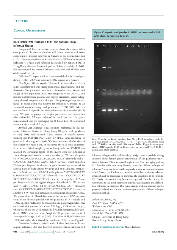 (PDF) Co-infection With Pandemic H1N1 and Seasonal H3N2 Influenza Viruses