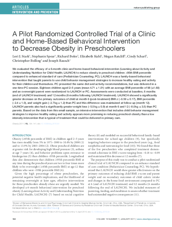 (PDF) A Pilot Randomized Controlled Trial of a Clinic and Home-Based ...
