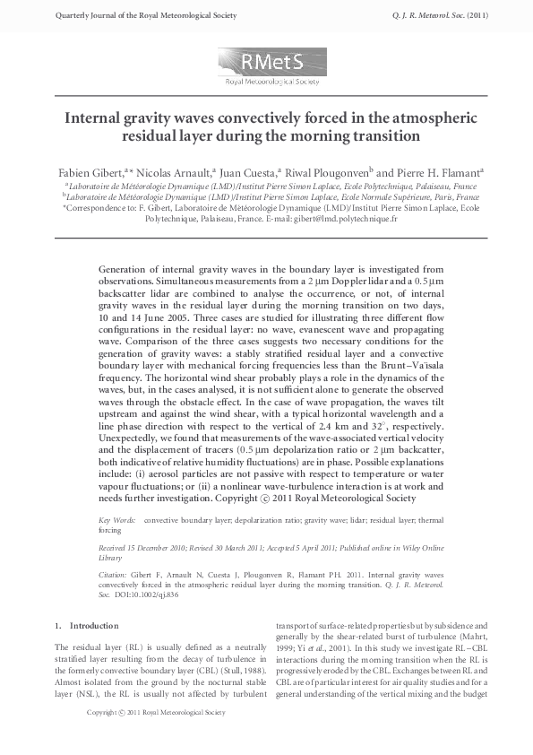(PDF) Internal gravity waves convectively forced in the atmospheric ...