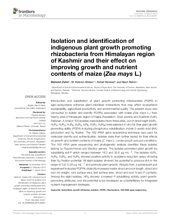 (PDF) Isolation and identification of indigenous plant growth promoting ...