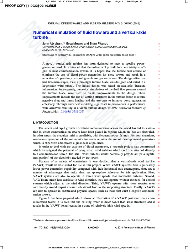 (PDF) Numerical simulation of fluid flow around a vertical-axis turbine