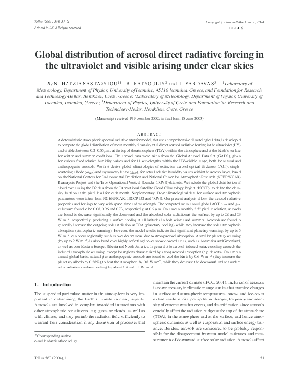 (PDF) Global distribution of aerosol direct radiative forcing in the ...