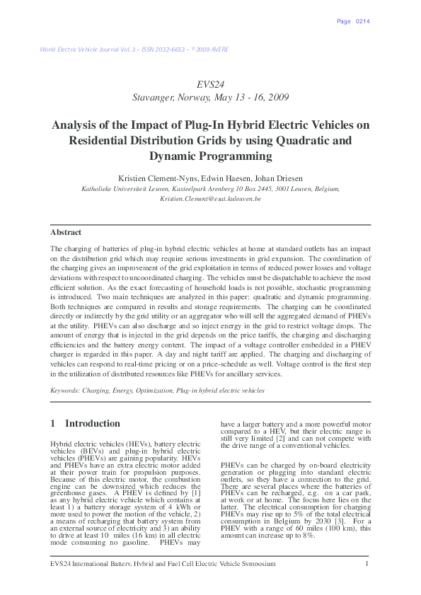 (PDF) Analysis of the impact of plug-in hybrid electric vehicles on ...