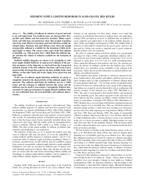 (PDF) Sediment Supply-Limited Bedforms in Sand-Gravel Bed Rivers