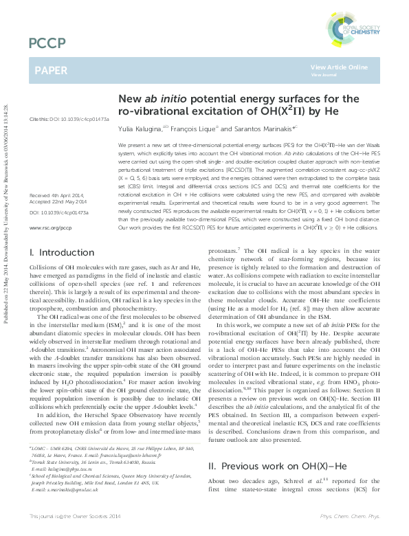 (PDF) New ab initio potential energy surfaces for the ro-vibrational ...