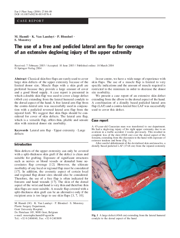 (PDF) The use of a free and pedicled lateral arm flap for coverage of