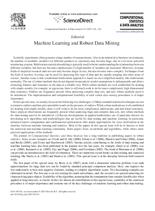(PDF) Machine Learning and Robust Data Mining