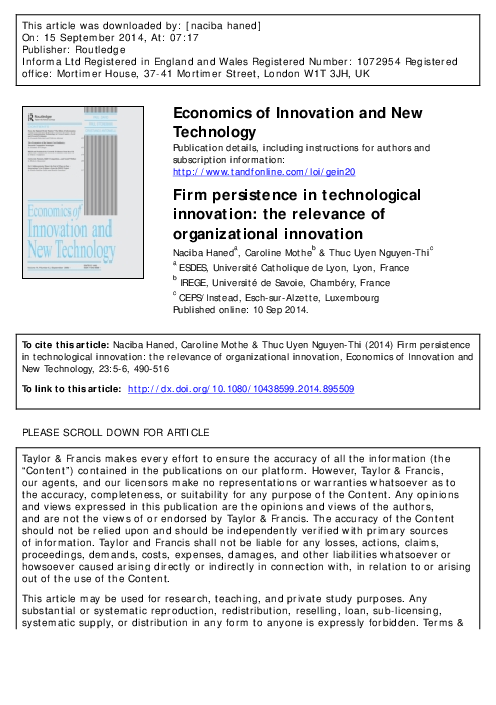 (PDF) Technological innovation persistence: the role of organizational ...
