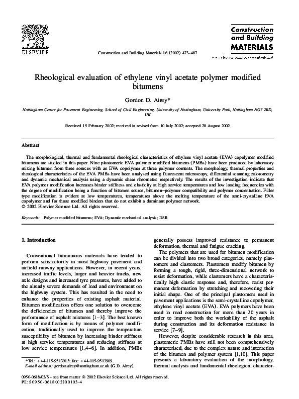(PDF) Rheological evaluation of ethylene vinyl acetate polymer modified