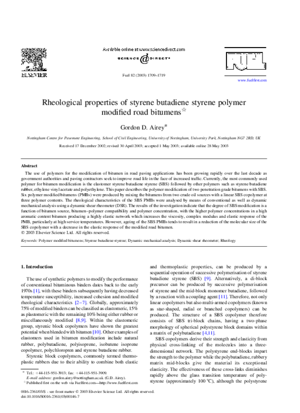 (PDF) Rheological properties of styrene butadiene styrene polymer ...