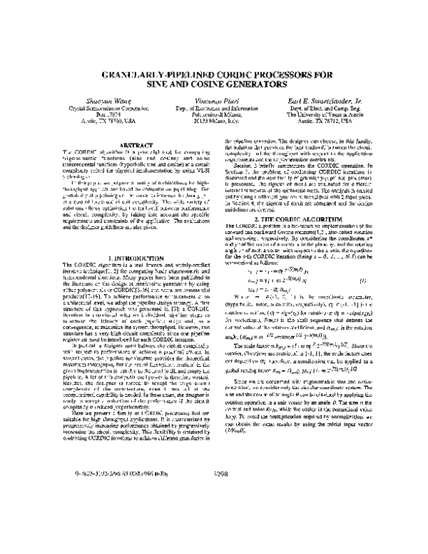 (PDF) Granularly-pipelined CORDIC processors for sine and cosine generators