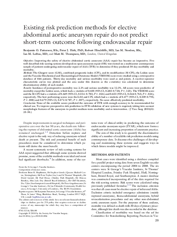 (PDF) Existing risk prediction methods for elective abdominal aortic ...