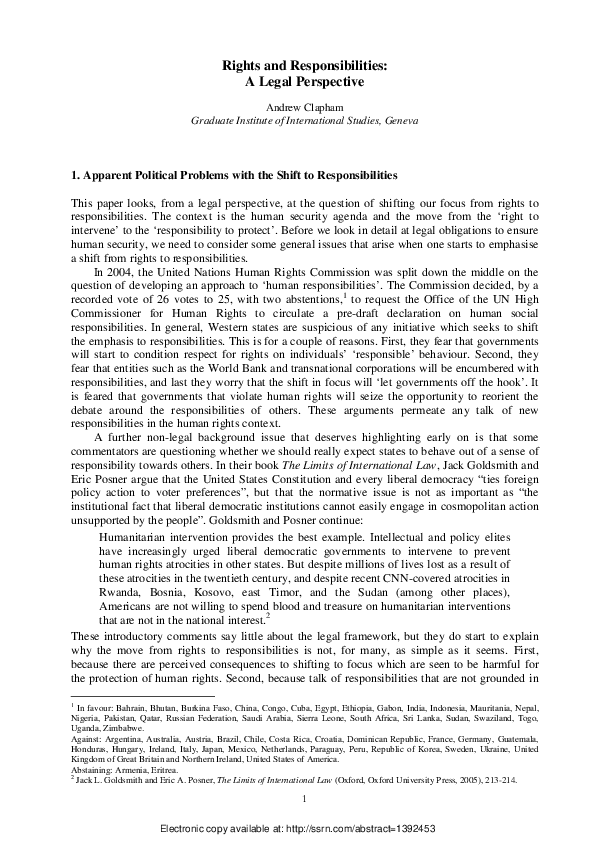 (PDF) Rights and Responsibilities A Legal Perspective Andrew Clapham