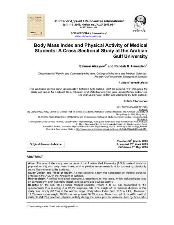 (PDF) Body Mass Index and Physical Activity of Medical Students: A ...
