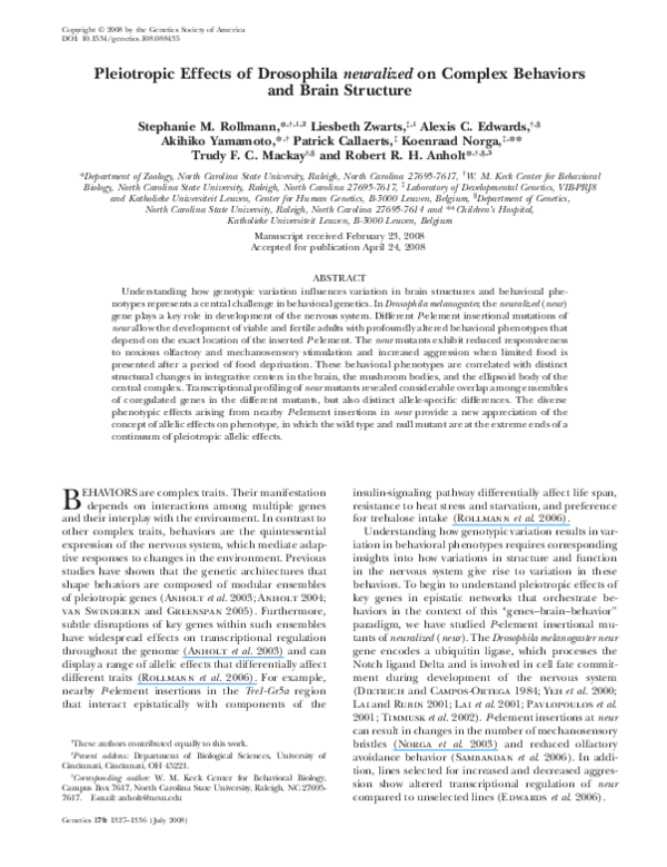 (PDF) Pleiotropic Effects of Drosophila neuralized on Complex Behaviors ...