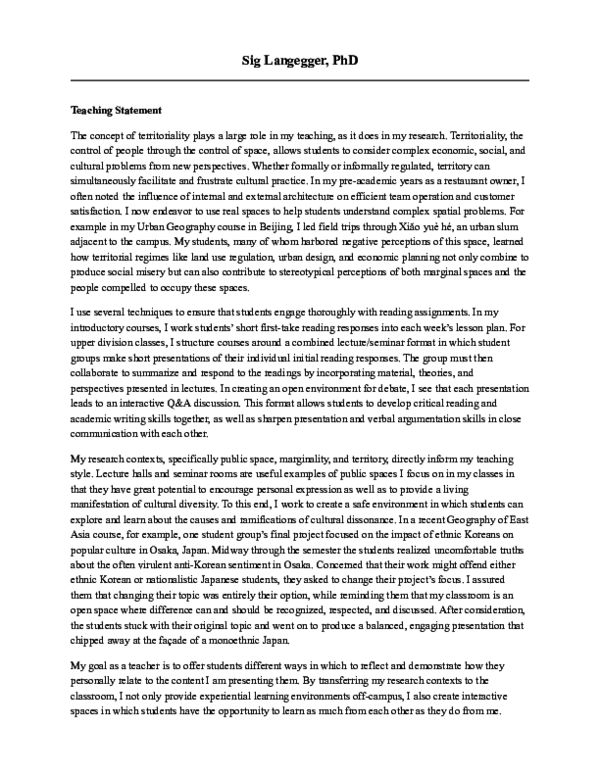 (PDF) Statement of Teaching