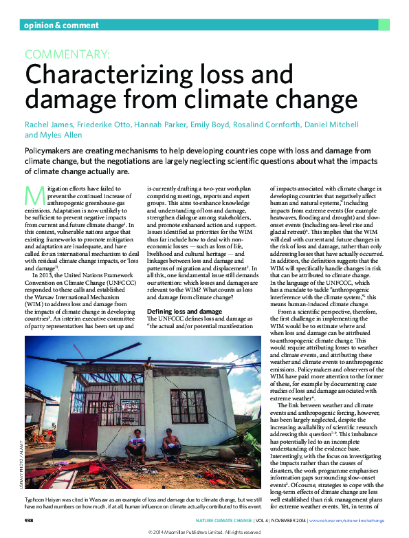 (PDF) Characterizing loss and damage from climate change
