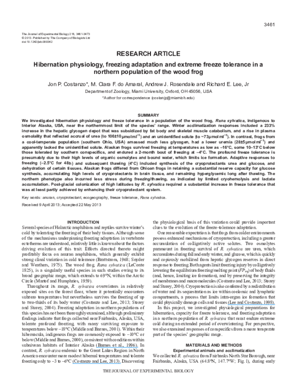 (PDF) Hibernation physiology, freezing adaptation and extreme freeze tolerance in a northern