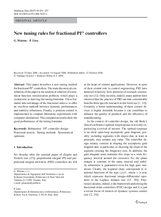 (PDF) New tuning rules for fractional PIα controllers
