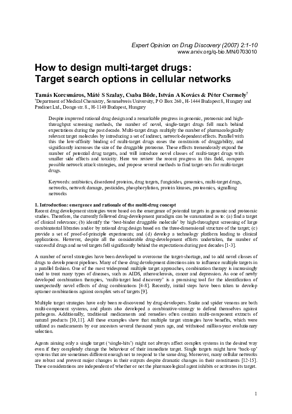 (PDF) How to design multitarget drugs Peter Csermely Academia.edu
