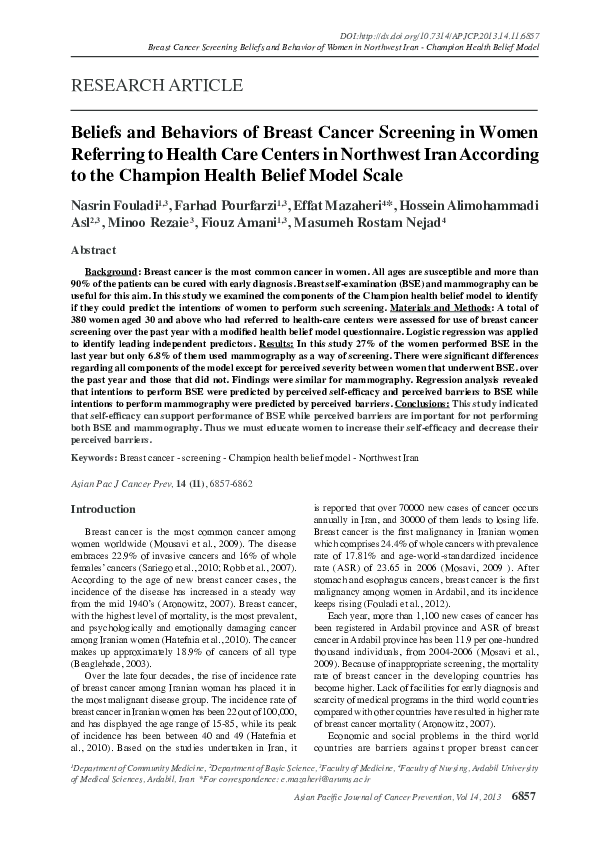 (PDF) Beliefs and behaviors of breast cancer screening in women ...
