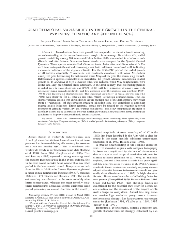 (PDF) SPATIOTEMPORAL VARIABILITY IN TREE GROWTH IN THE CENTRAL PYRENEES ...