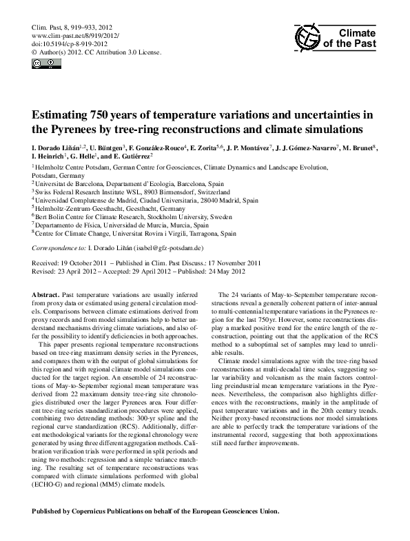 (PDF) Tree-ring proxy based temperature reconstructions and climate ...
