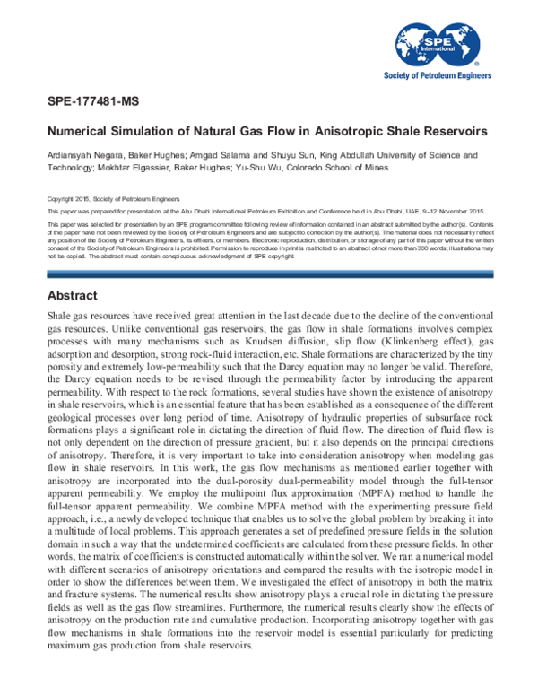 (PDF) Numerical Simulation of Natural Gas Flow in Anisotropic Shale ...