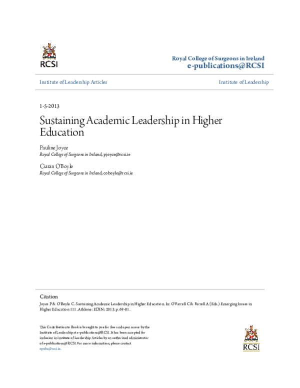 (PDF) Sustaining Academic Leadership in Higher Education