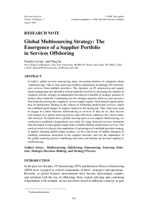 (PDF) Global Multisourcing Strategy: The Emergence of a Supplier ...