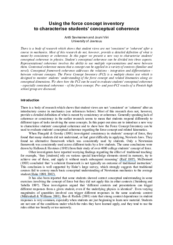 (PDF) Using the Force Concept Inventory to characterise students