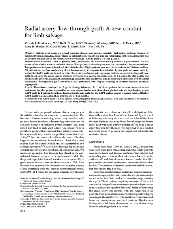 (PDF) Radial artery flow-through graft: A new conduit for limb salvage