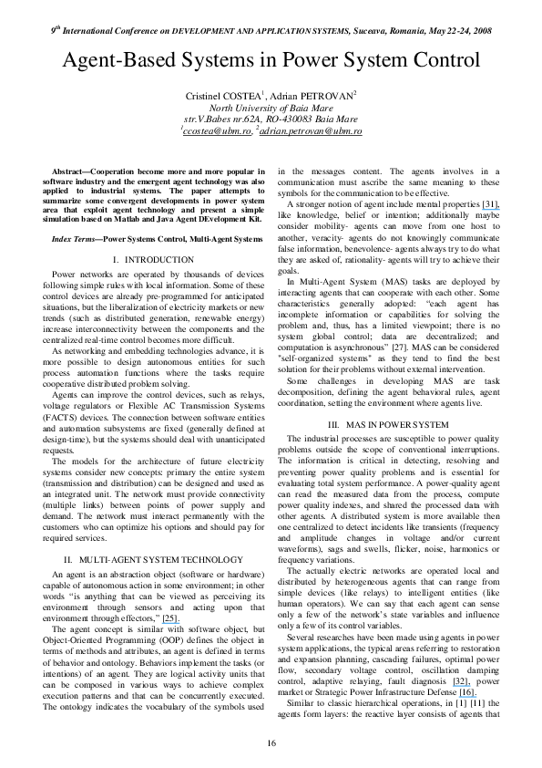 (PDF) AgentBased Systems in Power System Control Adrian Petrovan