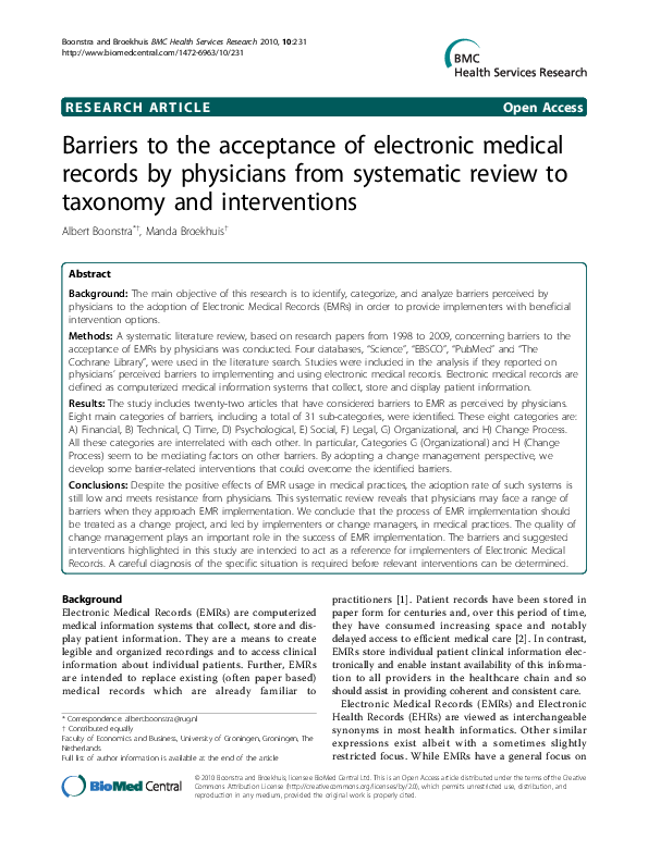(PDF) Barriers to the acceptance of electronic medical records by ...