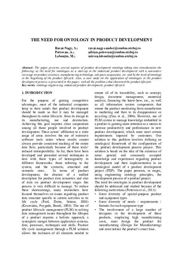 (PDF) THE NEED FOR ONTOLOGY IN PRODUCT DEVELOPMENT