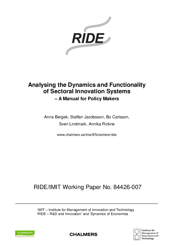 (PDF) Analysing the Dynamics and Functionality of Sectoral Innovation ...