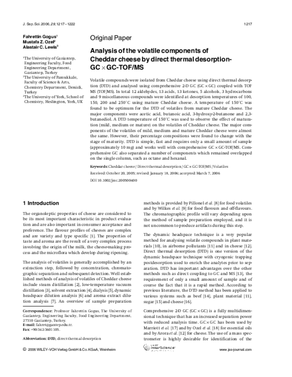 (PDF) Analysis of the volatile components of Cheddar cheese by direct ...