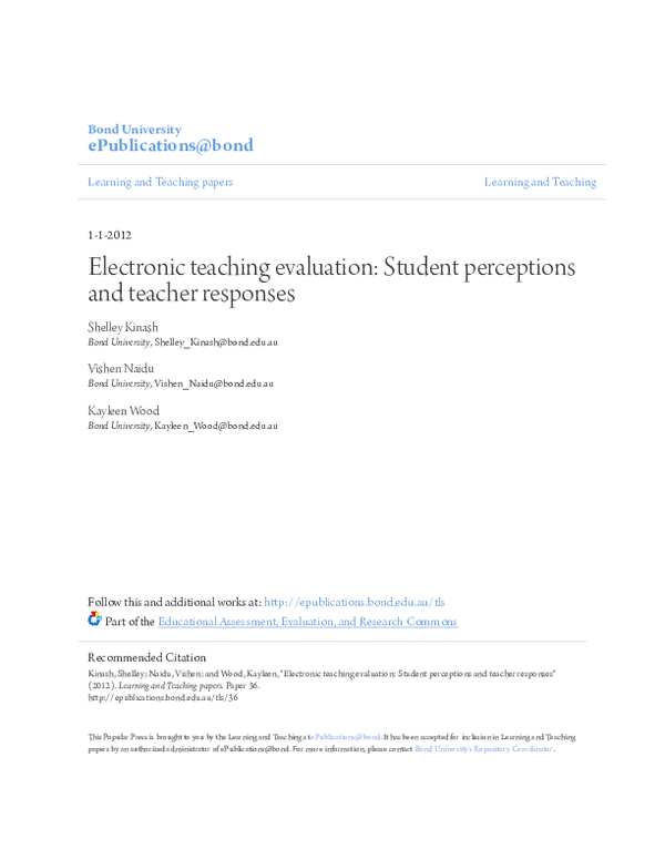 (PDF) Electronic teaching evaluation: Student perceptions and teacher ...