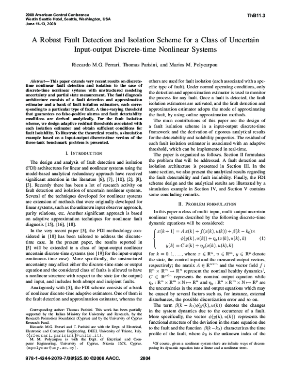(PDF) A robust fault detection and isolation scheme for a class of ...