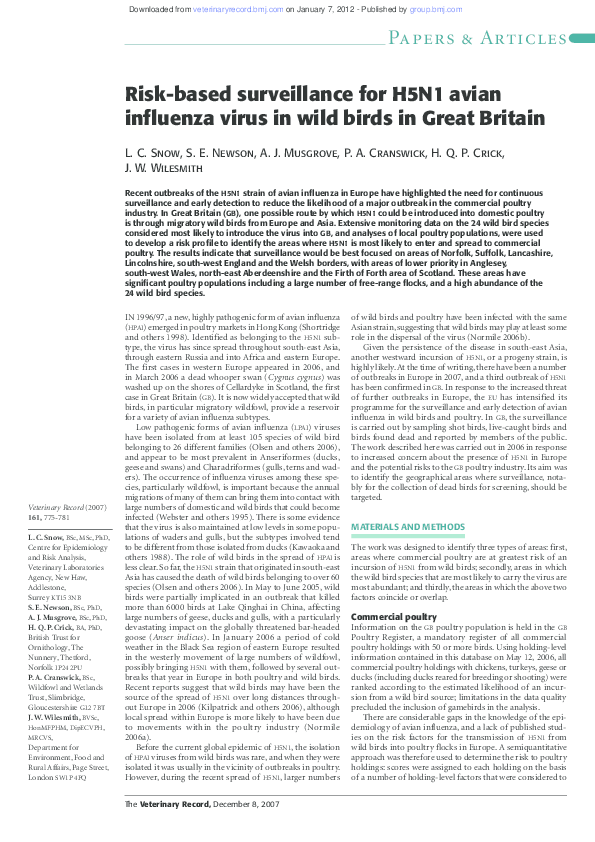 (PDF) Risk-based surveillance for H5N1 avian influenza virus in wild ...
