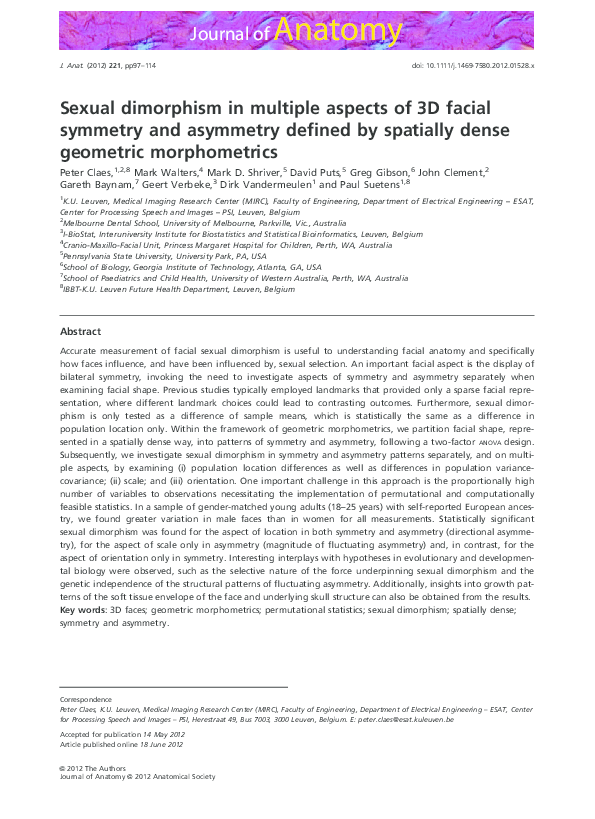 (PDF) Sexual dimorphism in multiple aspects of 3D facial symmetry and ...