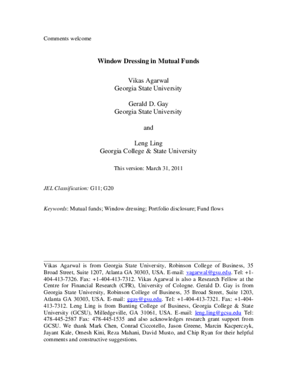 (PDF) Window dressing in mutual funds Gerald Gay Academia.edu