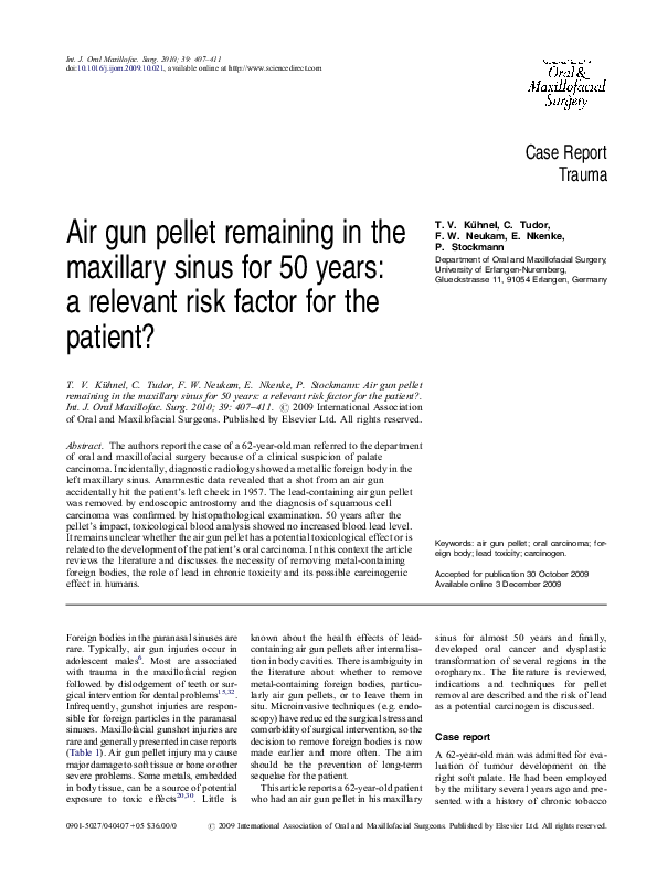 (PDF) Air gun pellet remaining in the maxillary sinus for 50 years a