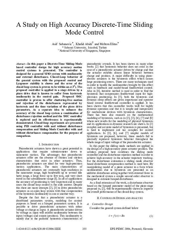 (PDF) A Study on High Accuracy DiscreteTime Sliding Mode Control
