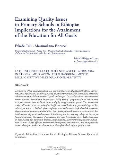  PDF Examining Quality Issues In Primary Schools In Ethiopia 