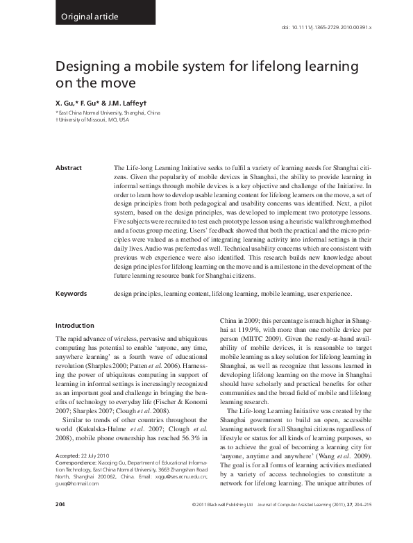 (PDF) Designing a mobile system for lifelong learning on the move