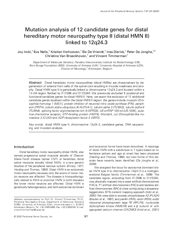 (PDF) Mutation analysis of 12 candidate genes for distal hereditary