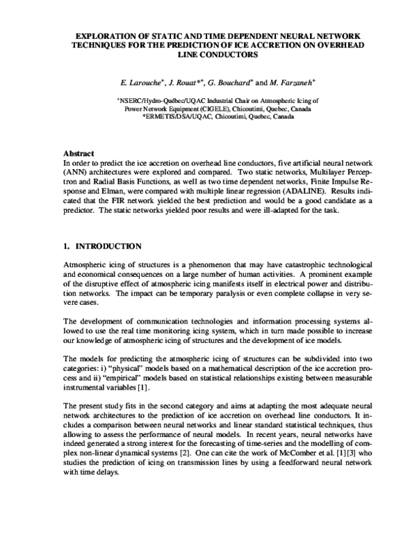 (PDF) Exploration of static and time dependent Neural Network technique